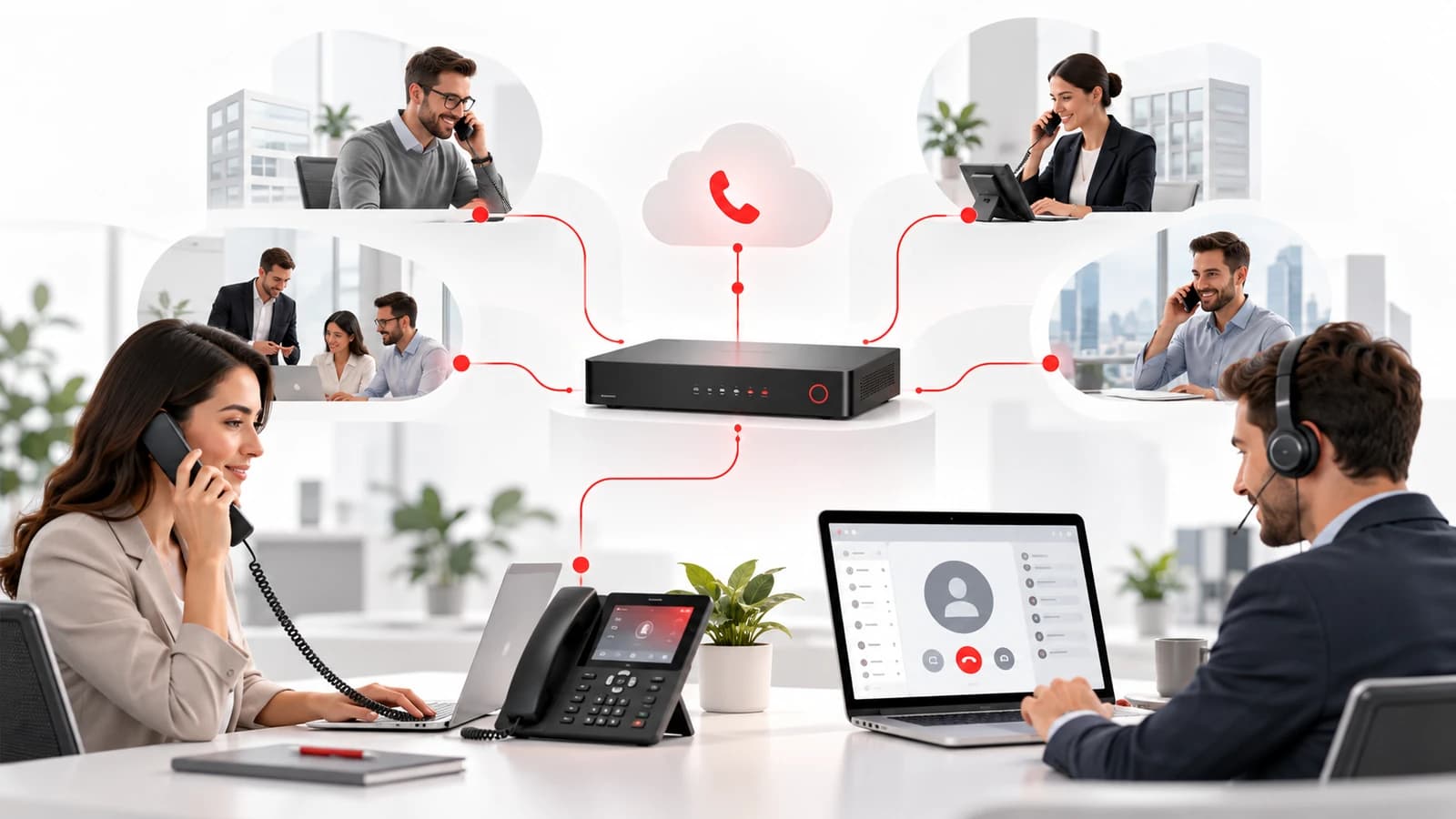 IP santral altyapısına bağlı ofis telefonları ve merkezi iletişim ağı